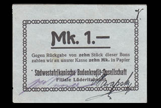 DSWA-Gutschein-Bodenkredit 1Mark DSWA-Gutschein-Bodenkredit 1Mark