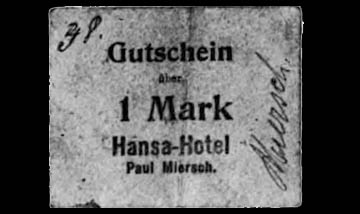 DSWA-Gutschein-Hansa-Hotel 1 Mark DSWA-Gutschein-Hansa-Hotel 1 Mark