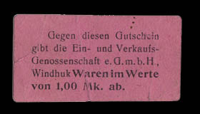 DSWA-Gutschein-Warengenossenschaft 1 Mark DSWA-Gutschein-Warengenossenschaft 1 Mark